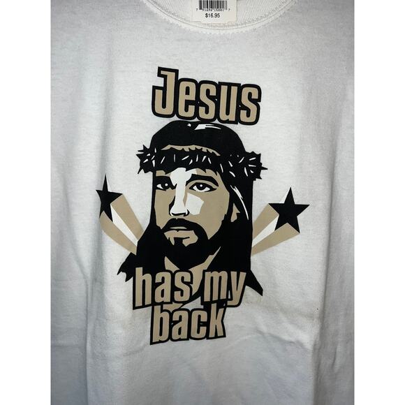 Y2K Jesus Has My Back Christ Graphic White Shirt Tee 2000s S Smal - Picture 2 of 8